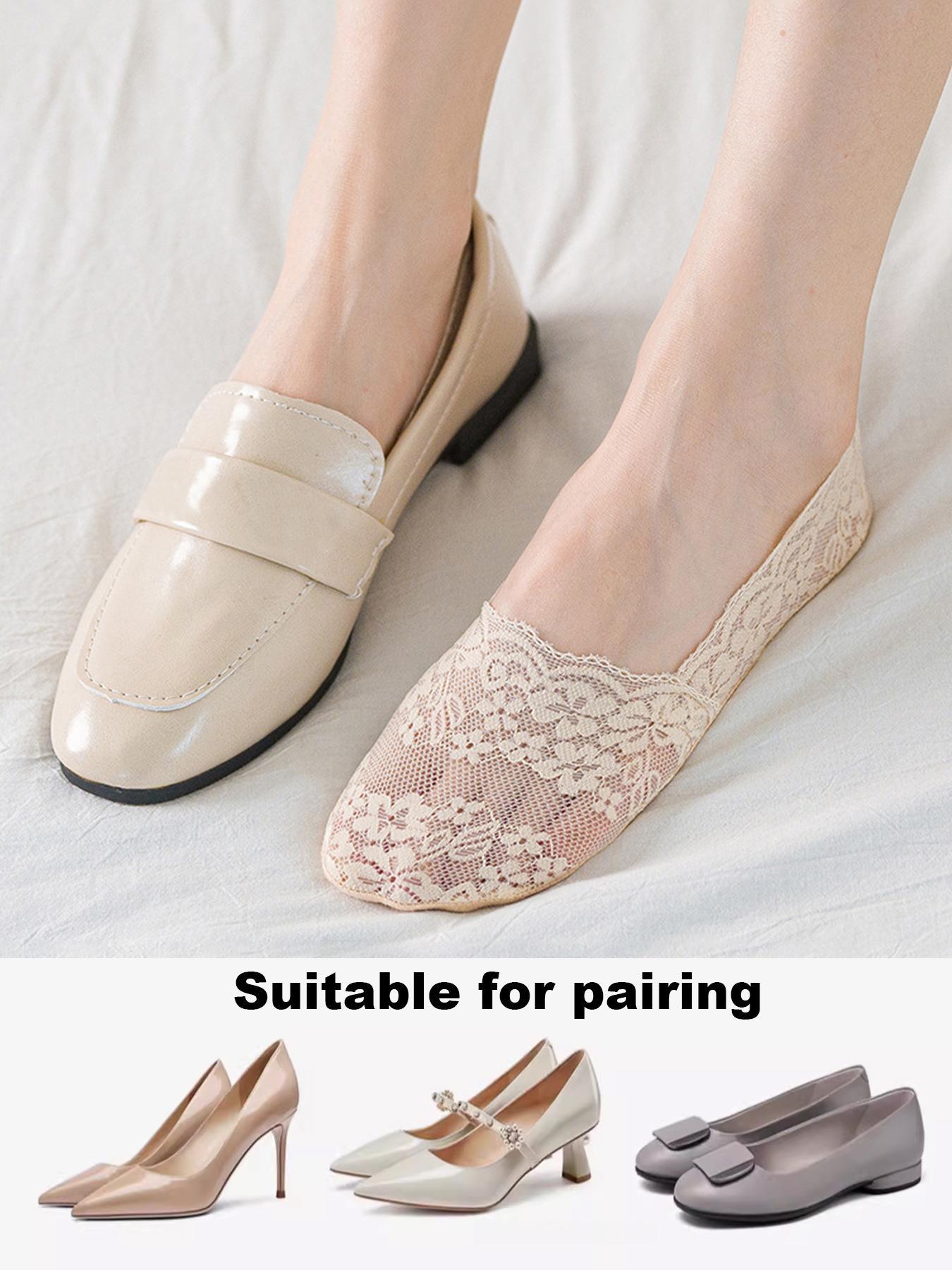 Women's Solid Color Floral Lace Invisible Socks, Breathable Comfortable No Show Socks for Women, Multipack Knit Socks for Daily Wear