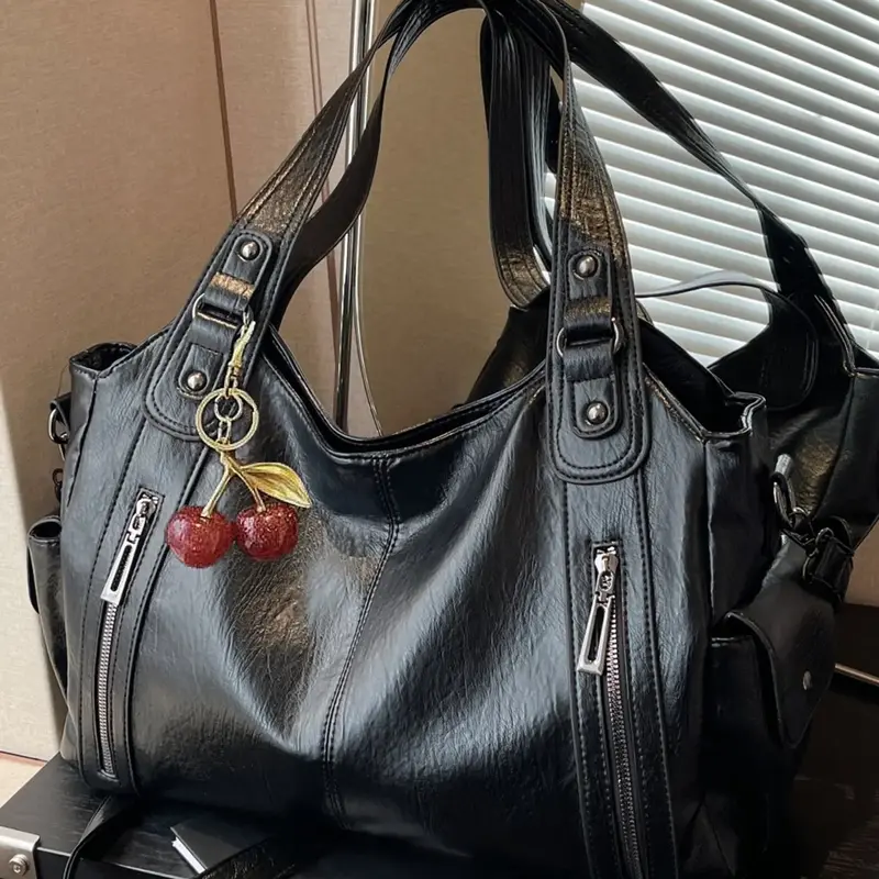 Retro simple and practical texture tote bag, fashionable and casual personality large capacity single shoulder crossbody bag, casual hobo bag, with side pocket design, wide shoulder strap, suitable for daily commuting and shopping #GLOBAL PICKS