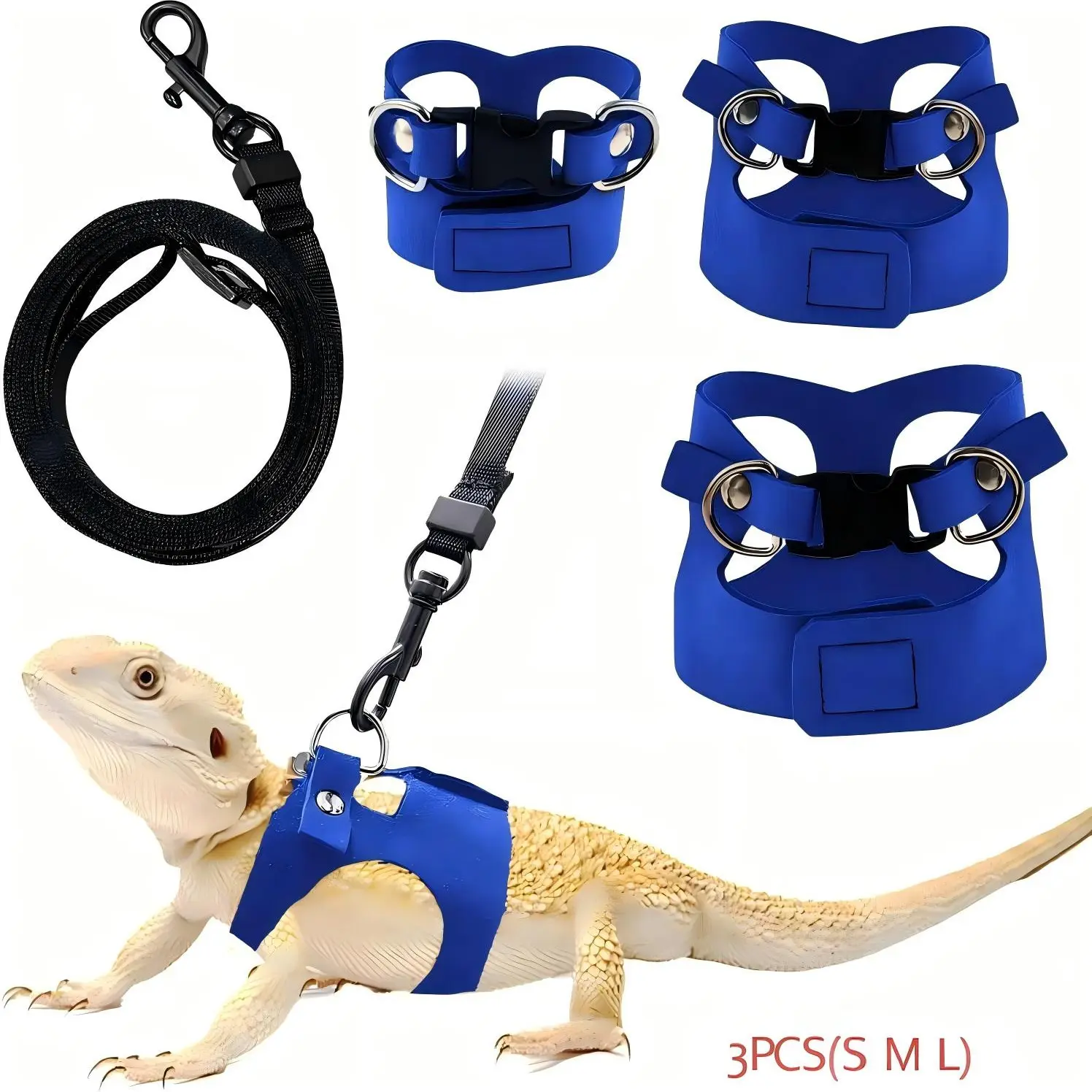 3-Pack Lizard Harnesses, Reptile Harness, Adjustable Training Vest with Leash and Straps, Ideal for Bearded Dragons, Pet Gear for Training Sessions