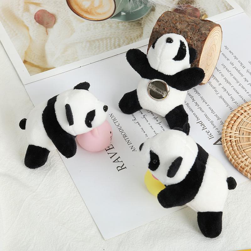 Cartoon Internet celebrity three-dimensional panda brooch, plush red panda doll ins lying down panda jewelry schoolbag pendant