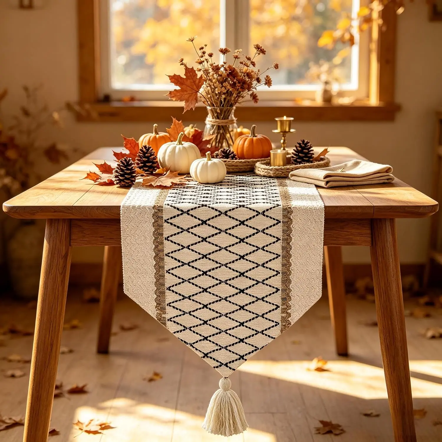 Boho Table Runner Triangular End, Small Table Runners 36 Inches, Macrame Dresser Cover Top for Nightstand, Coffee Table, End Table, Spring  Table Decor