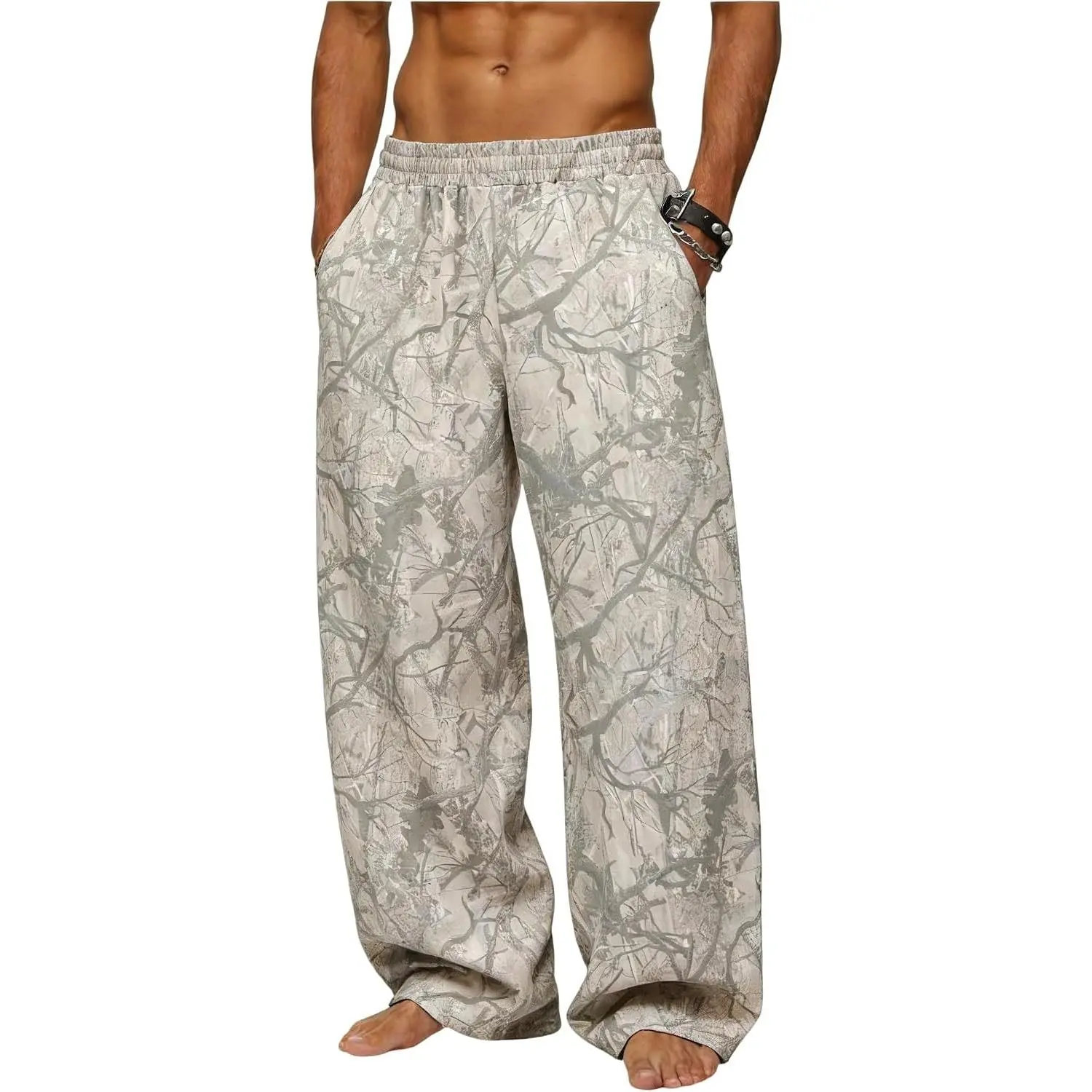 Mens Baggy Camo Pants Camouflage Sweatpants with Pockets,Camo Cargo Joggers for Gym Workout & Hiking