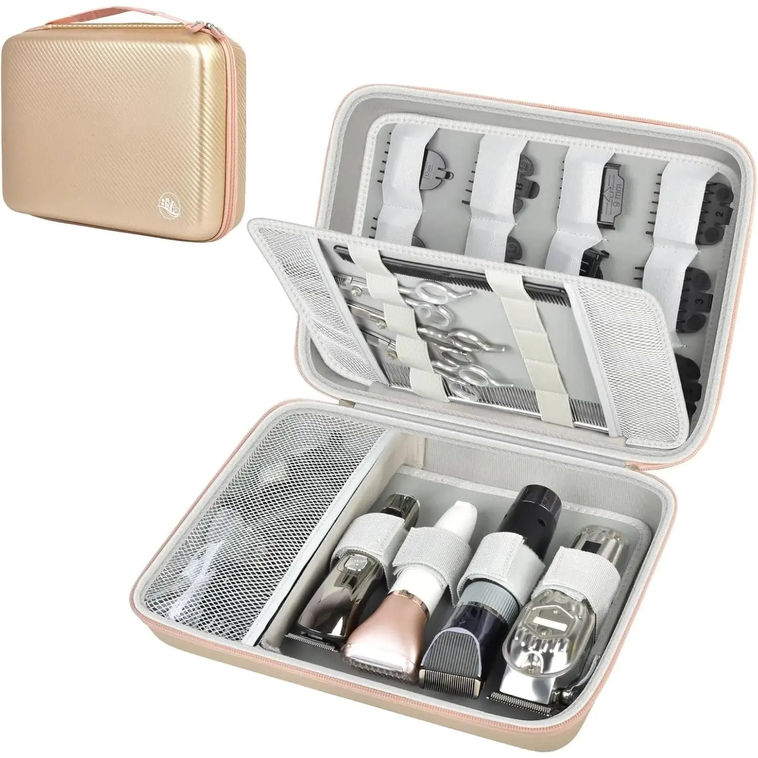 Compact Hard Travel Case for Hair Clippers - Barber Supplies Organizer with Velcro Straps & Mesh Pocket, Storage Box for Ufree, Wahl, Andis Men's Razor Guard Kits, Shockproof Stuff, Smooth Zipper