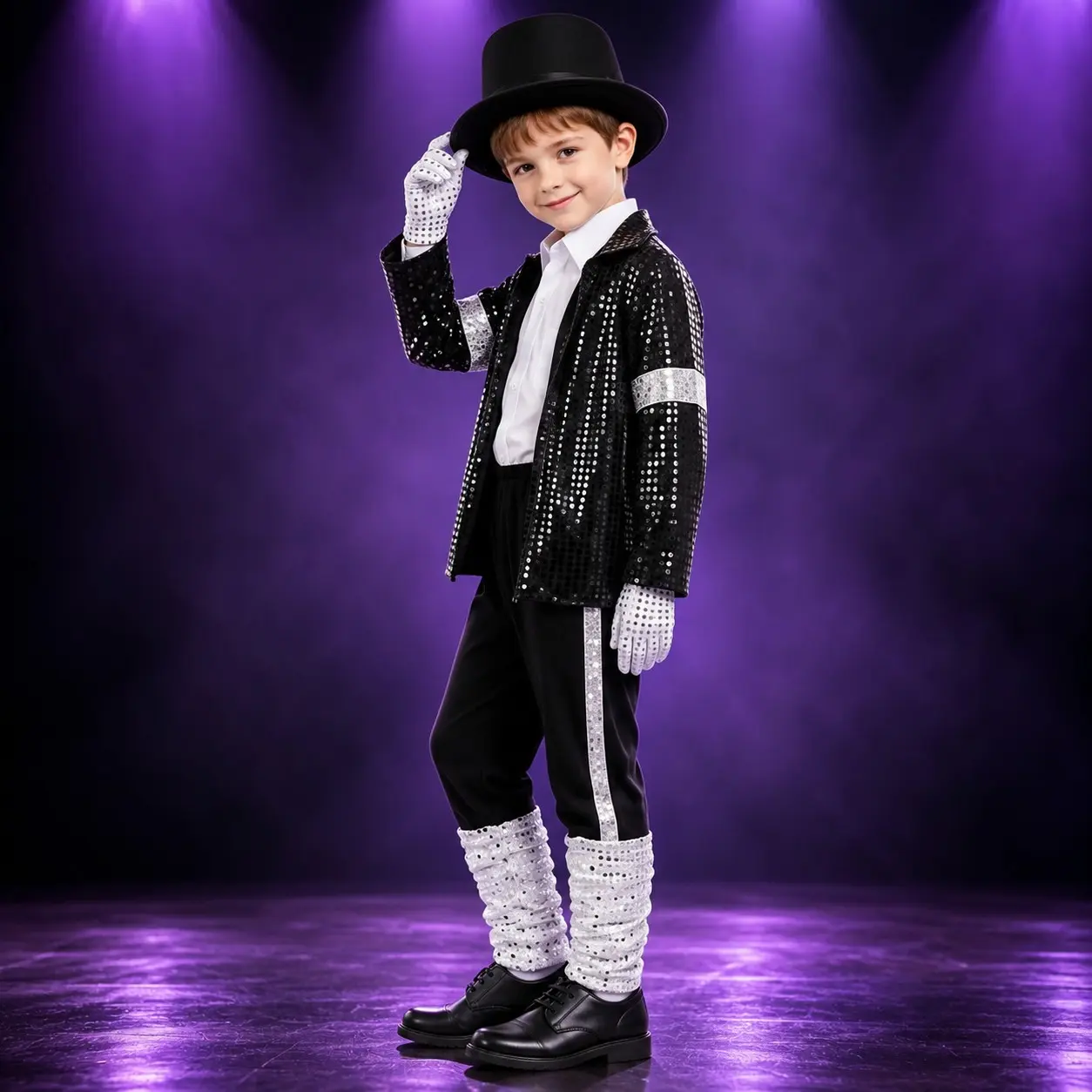 80s and 90s Pop Star Kids Costume Set, 5-Piece Halloween, Retro Clothing, Sparkle Jacket and Accessories, Ages 3-12