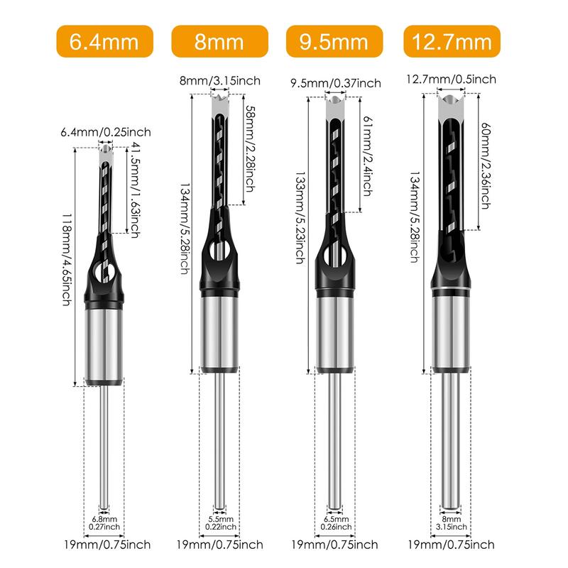 HSS Square Hole Woodworking Mortise Drill Bit, Portable Chisel Drill Bits, Square Auger Mortising Chisel Drills, Power Tool Accessories, Woodworking Tools