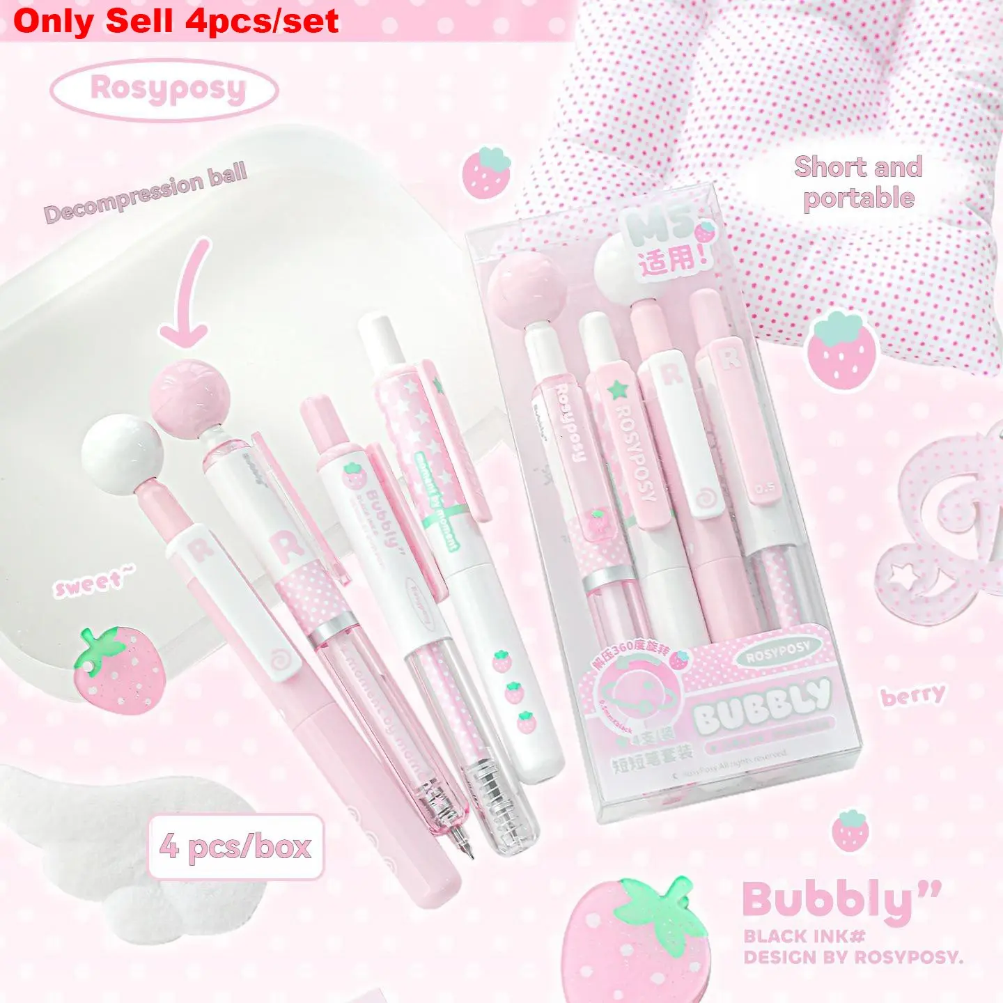 Short Pens 4pcs/set High Aesthetic 360° Rotating Stress Relief Writing Pens, Perfect for Exam Preparation, Office & School Use