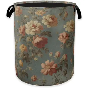 Vintage Rose Flower Laundry Hamper,Retro Floral Clothes Hamper for Laundry,Waterproof Oxford Toy Storage Collapsible Hampers for Bedroom, Dorm Room,Bathroom,16x20 Inch
