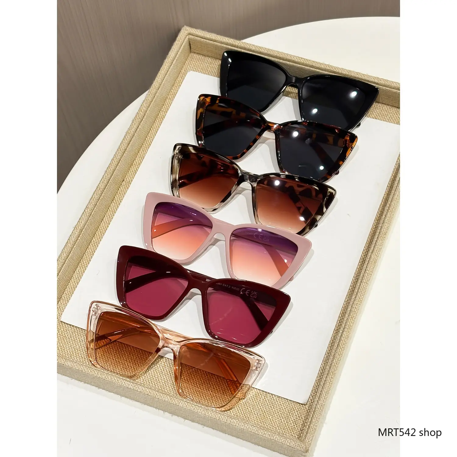 6-Pack Oversized Cat Eye Sunglasses for Women, Vintage Shades with Tortoise Shell Pattern & Gradient Lens, Beach Style UV400 Protection, Beach Style Women's Sunglasses