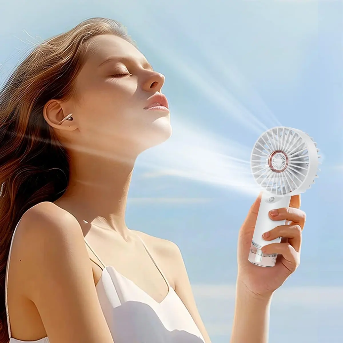 Mini Handheld Water Mist Fan Portable Rechargeable 2000mAh Battery Powered Powerful Ultra Quiet for Travel Sleeping Desk White