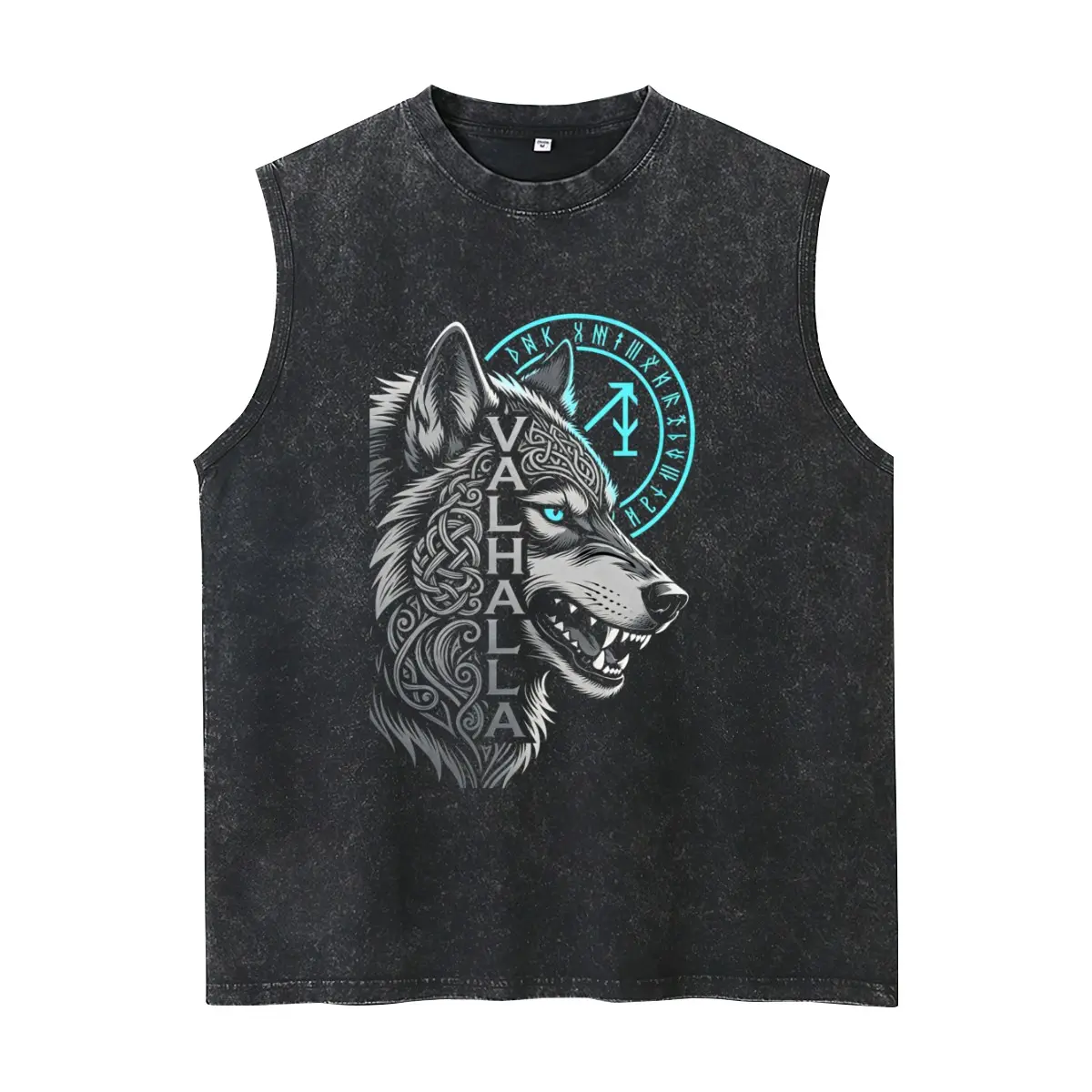 Heavyweight Acid Wash Sleeveless Tank Top Valhalla Norse Wolf Rune Graphic Oversized Unisex Gym Muscle Vest Vintage Streetwear Tank Multiple Washed Colors For Men Women,Men's,Regular,Fit Textured Knit Top,Grunge,belle,brand,tee men,ts,oversize anim,casual