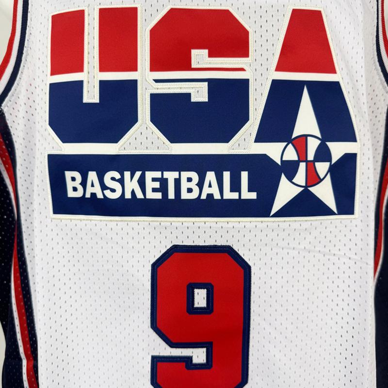 1992 USA #9 basketball jerseys for men basketball jersey Sewing embroidery Retro basketball uniform big size Mesh breathable Casual loose sportswear Outdoor sportswear White Blue S-2XL 90s Dream Team Cheap High Quality Accept mixed wholesale, Retro Embroi
