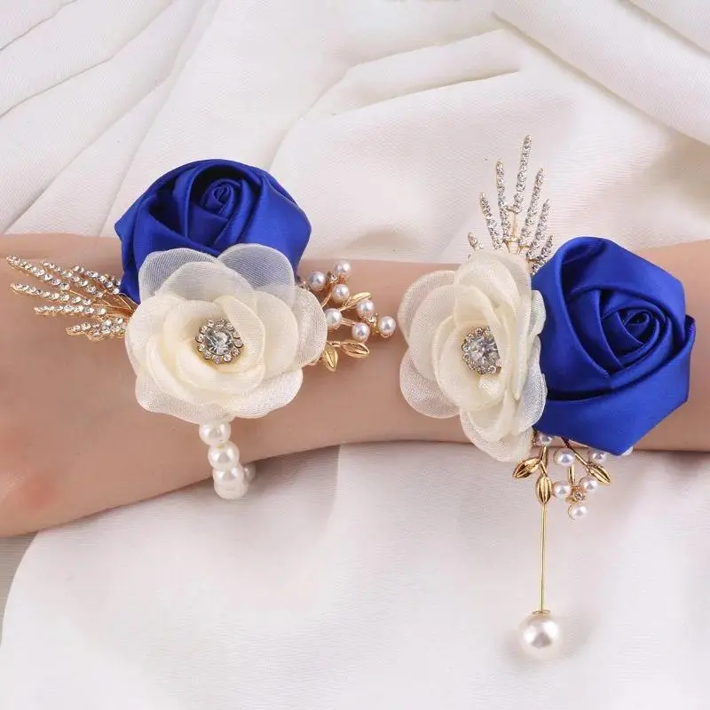 Bridal Groom Floral Set Pair - Groom's Boutonniere, Bride's Wrist Corsage, Elegant Cream Floral Decor with Dark Greenery for Wedding Ceremony, Romantic, Groom/Bride