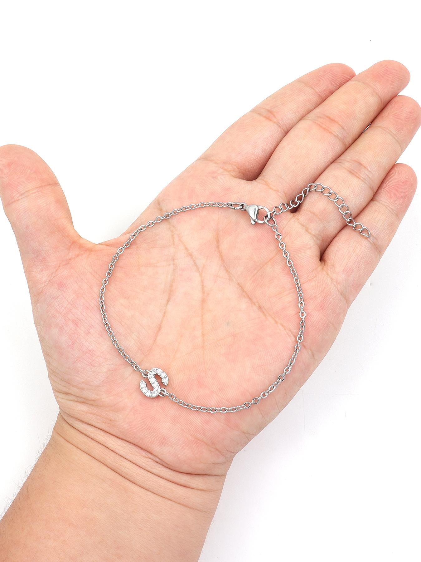 Fashion Letter Initial Detail Rhinestone Decorated Link Bracelet for Women for Gift, Minimalist Dainty Jewelry, Delicate All-match Luxury Jewelry As Gift, Fashion Bracelets