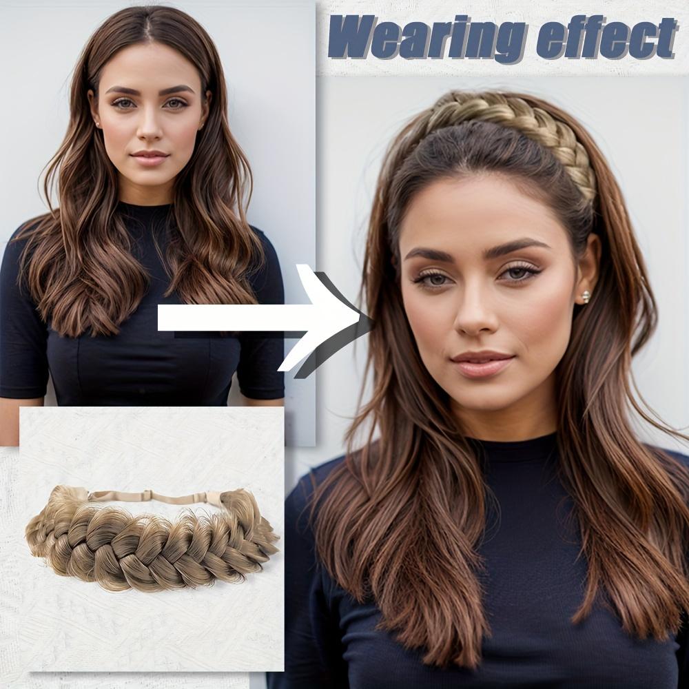 3-strand braided synthetic fiber wig with adjustable elastic band, fashionable wig accessory suitable for women's daily wear