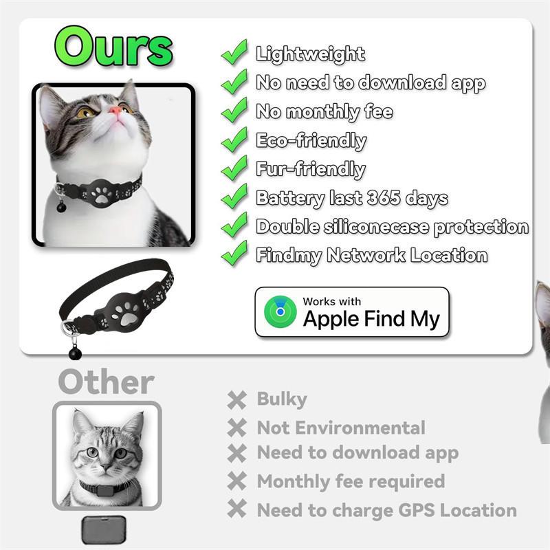 Pet GPS Tracker Collar Works with Apple Find My |   Real-Time Location Waterproof Reflective Safety for Dogs Cats