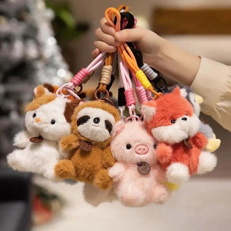 12cm Cute Sitting Animals Red Panda Cat Sloth Soft Plush Pendant Dolls Stuffed Capybara Pig Plushie Baby Toys Gifts For Children