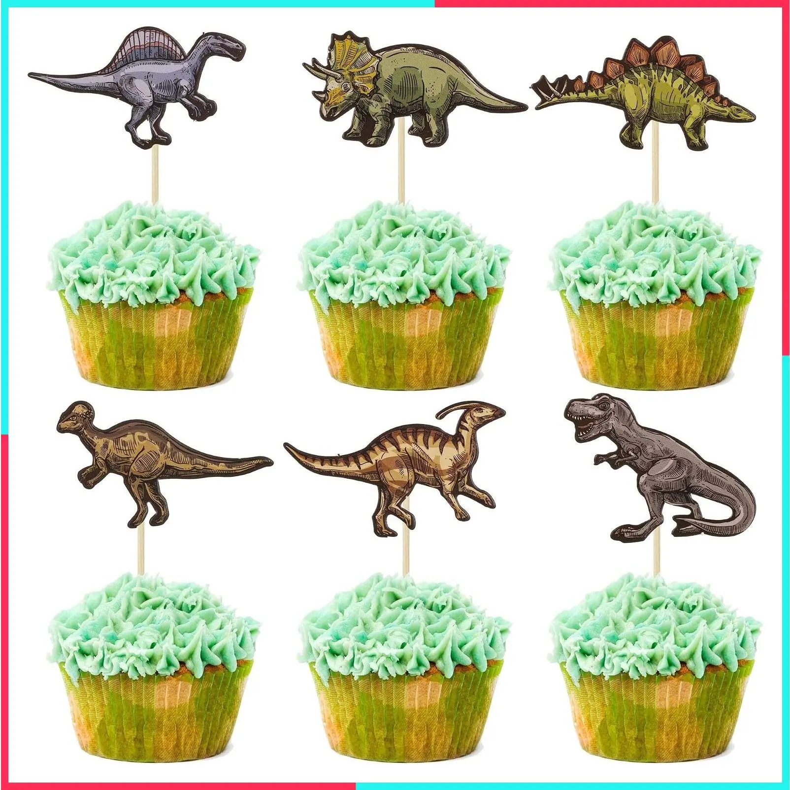 36Pcs Dinosaur Cupcake Toppers Roar Cupcake Picks Dino Cake Decorations for Kids Boys Dinosaur Theme Birthday Baby Shower Party Decorations