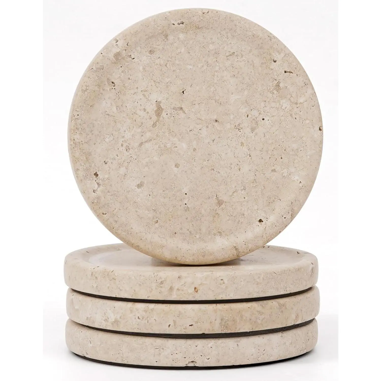 Earthen Crafts Travertine Marble Coasters Set of 4 for Drinks 4 Inches Round Drink Coaster for Kitchen Countertop, Modern Home Decor and Perfect for Gifting