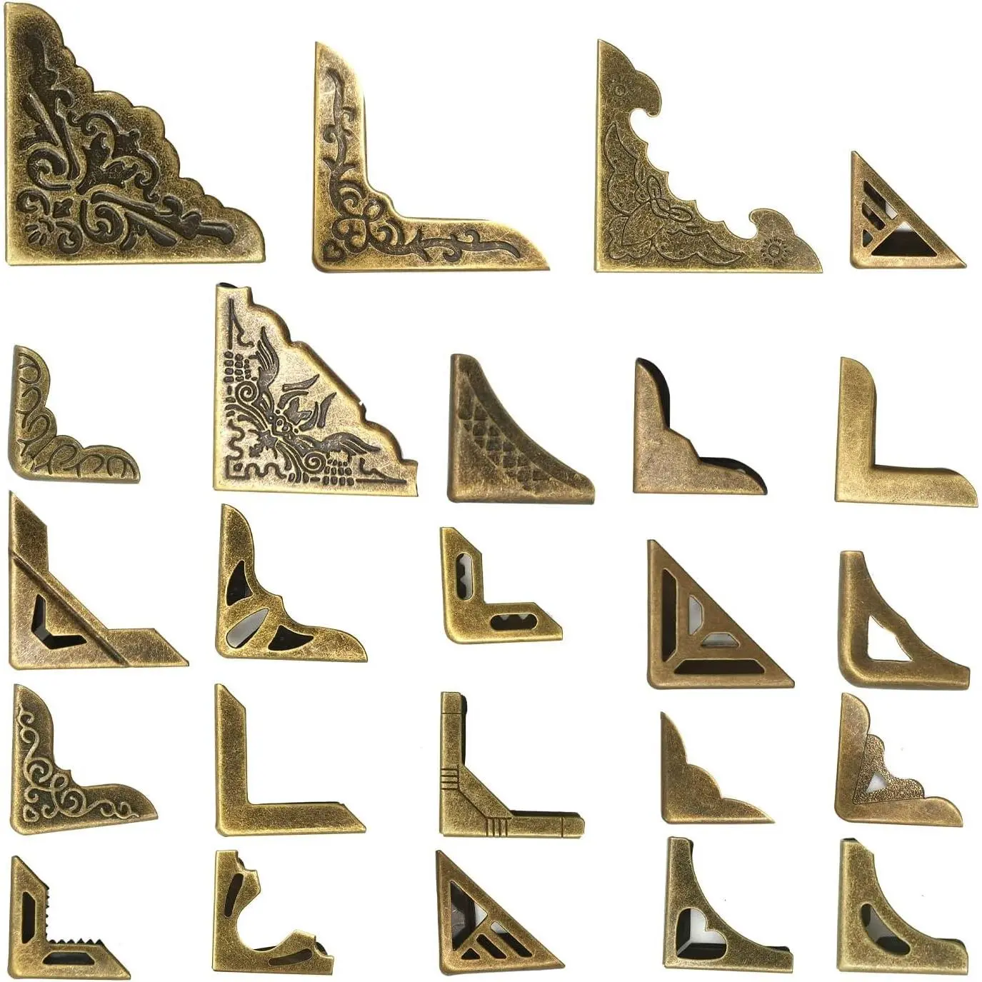96PCS Metal Book Corner Protector, 24 Styles Iron Guard Edge Cover, Vintage Metal Decorative Cover Pad, for School Book Album Scrapbook Notebook, Desk Jewelry Case Box Gifts (Package A)