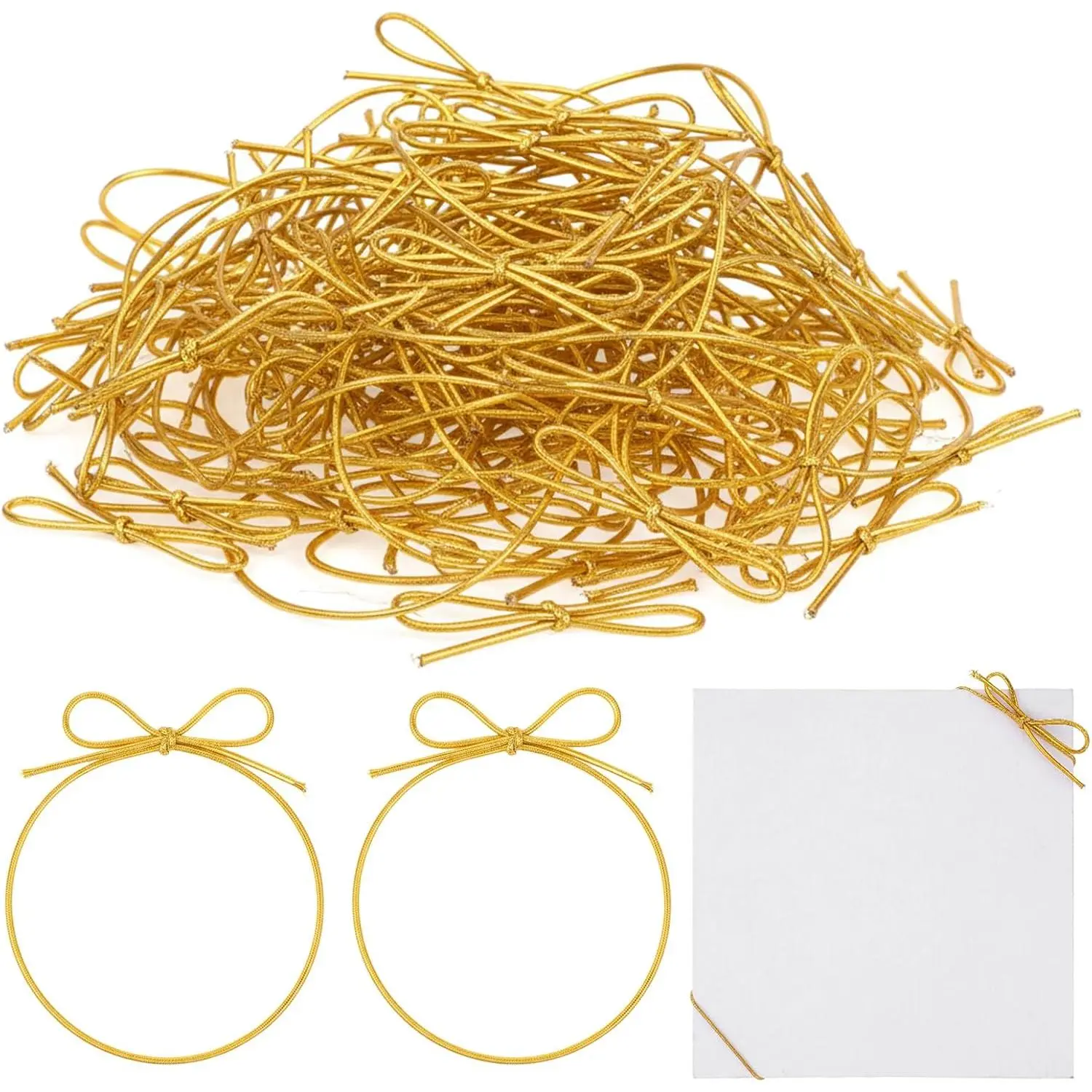 Modern 200-Count Pre-Tied Bow Stretch Loops, Metallic Elastic Ribbon String Cord for Gift Wrapping, Box Decoration, Craft Projects