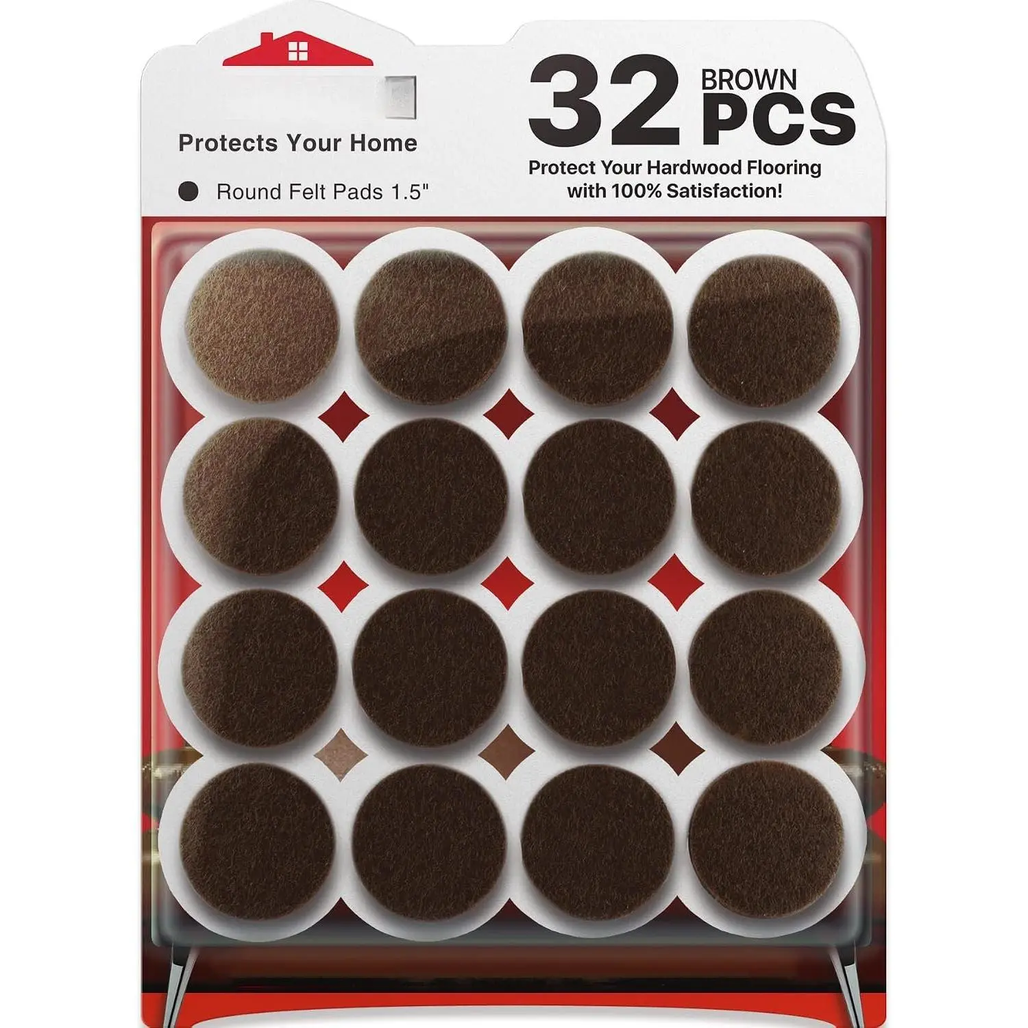 Felt Furniture Pads - 32 count 1 1/2" Floor Protectors for Chair and Furniture  - Protect Your Hardwood Floors! (Brown, Round)