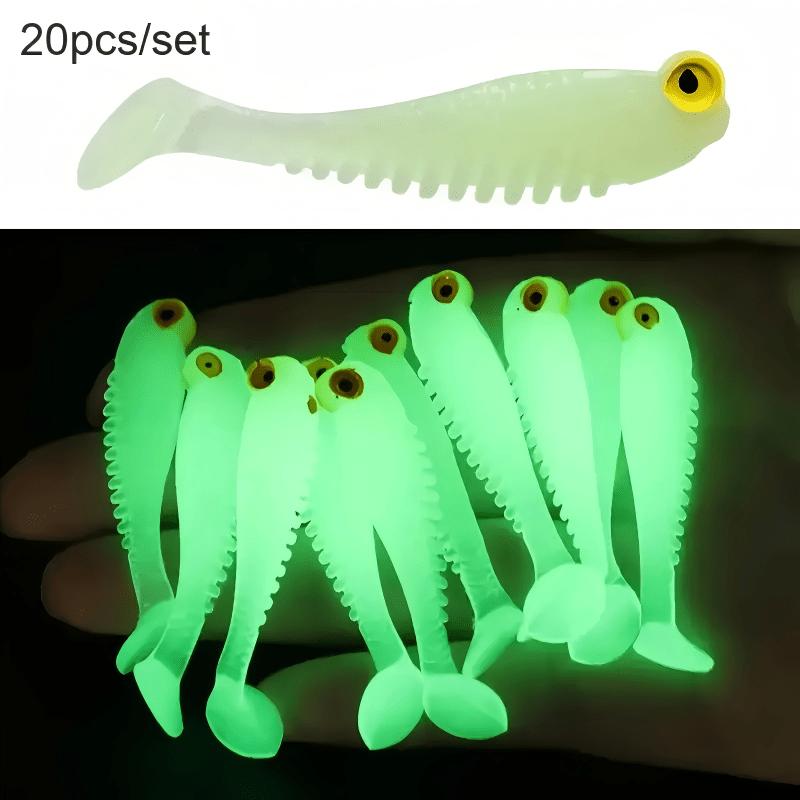 20-Pack Glow-in-the-Dark Soft Silicone Fishing Lures, 1.97-Inch Wobbling Swimbait - Lead-Free, Pouch Pack Set for Hunting and Fishing