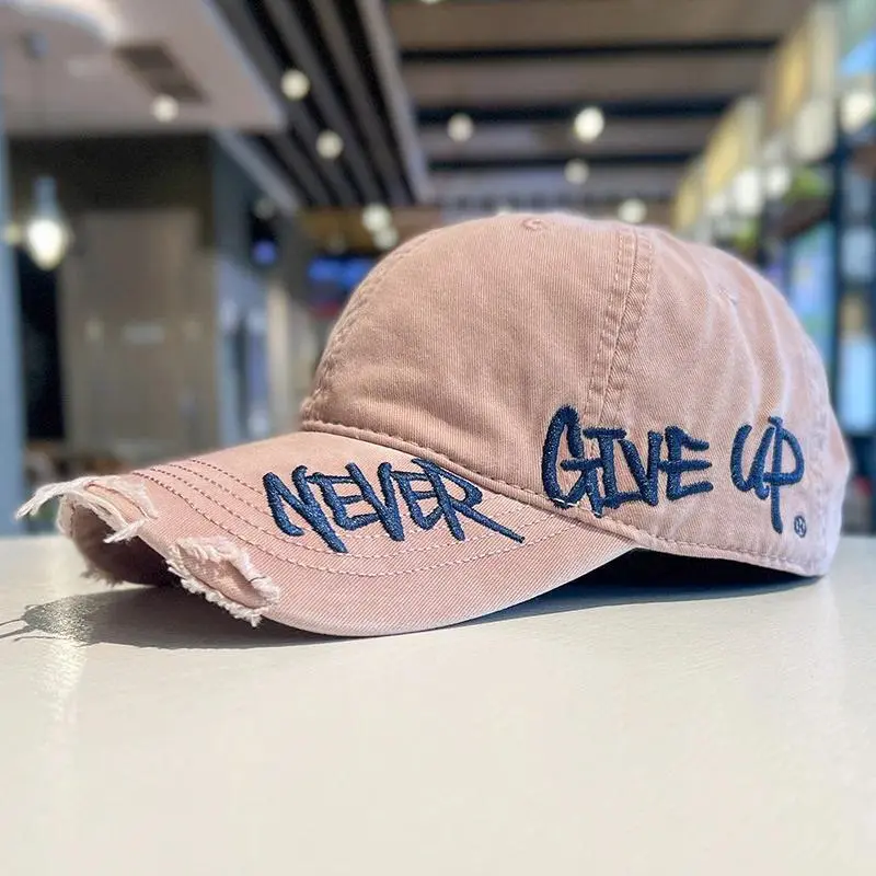 American-style Frayed Hole-sided Three-dimensional Embroidery Curved Brim Baseball Cap, Street Style Sun Protection Peaked Cap