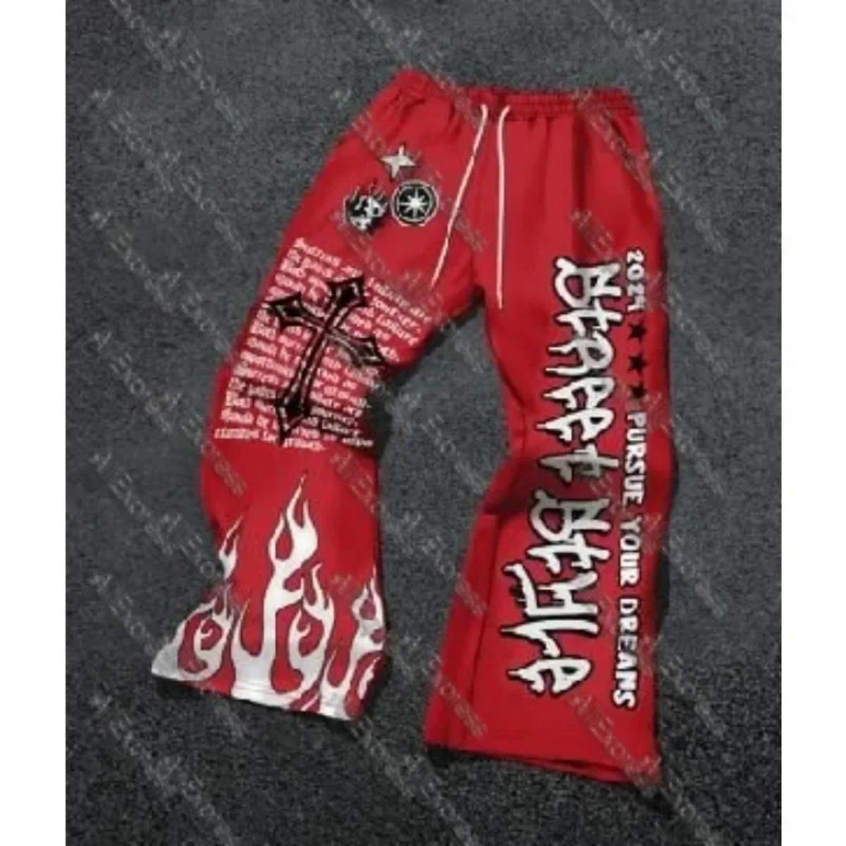 Summer High Waist Wide Leg Pants Polyester Casual Streetwear Daily Wear Party Vacation Y2K Anime Letter Print Oversized Loose Fit Harajuku Style For Women Teens Girls TikTok Fashion Trend