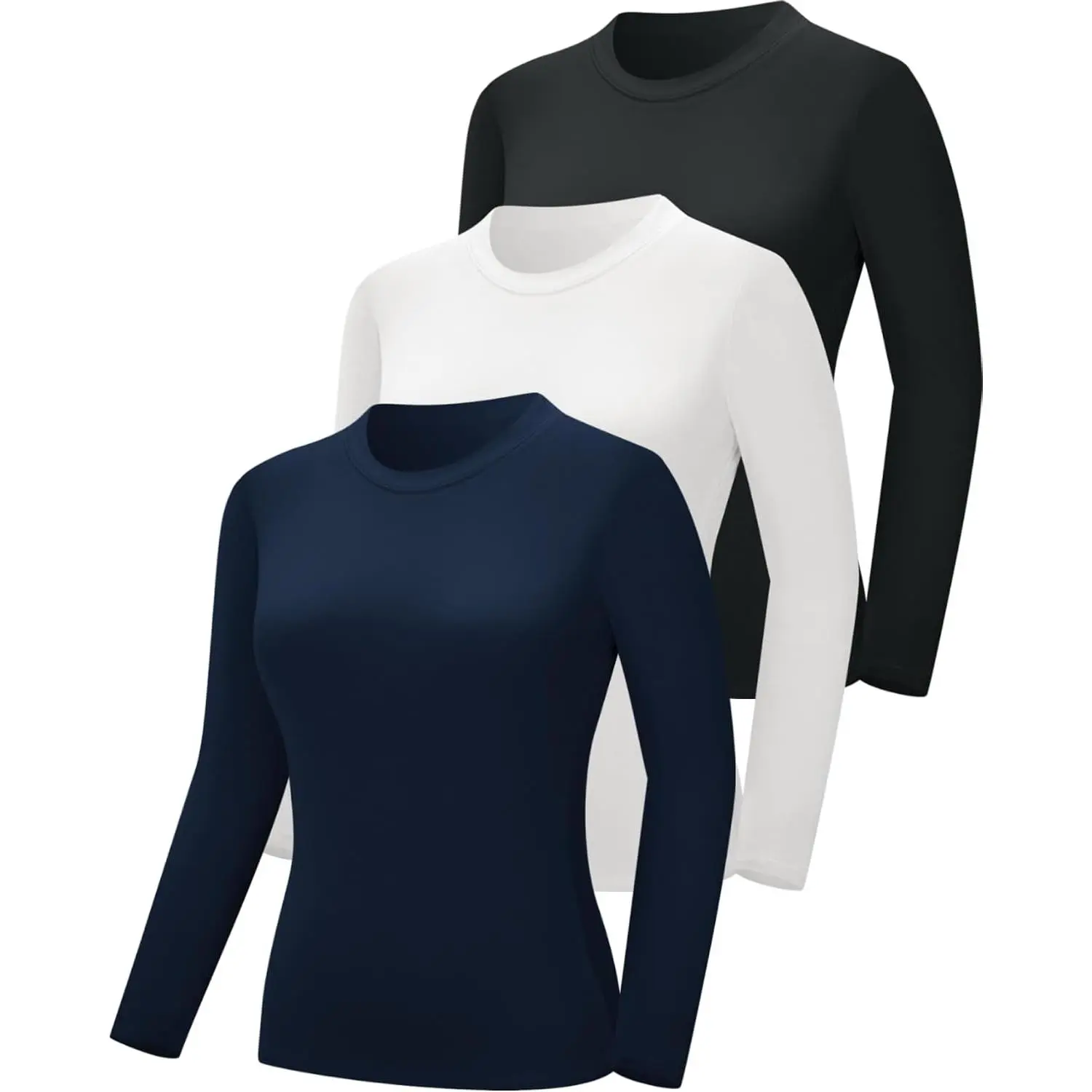 3 Pack Underscrub Long Sleeve Women Crew  Shirts  Tees Fitted Undershirts Stretchy Layering Scrubs Tops