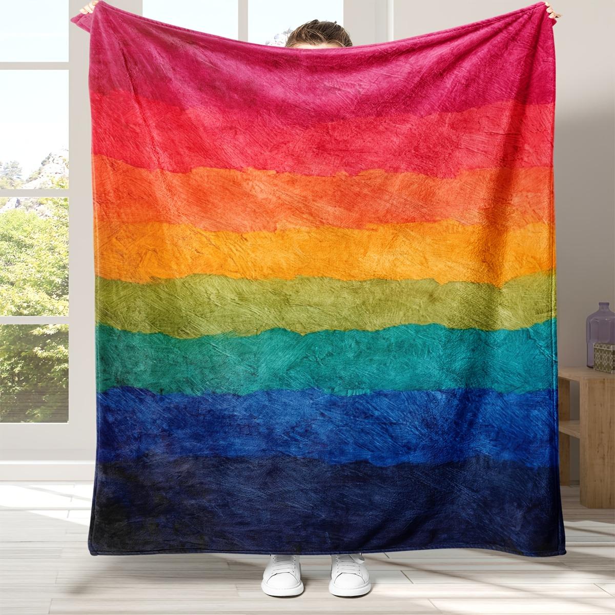1pc Ultra-Soft Flannel Rainbow Throw Blanket - Vibrant Gradient Color Design, All-Season Lightweight & Machine Washable, Contemporary Home Decor for Bed, Couch, Christmas Gift, Cozy Living Accessory, Bold Color Design, Soft Texture, Durable Fabric