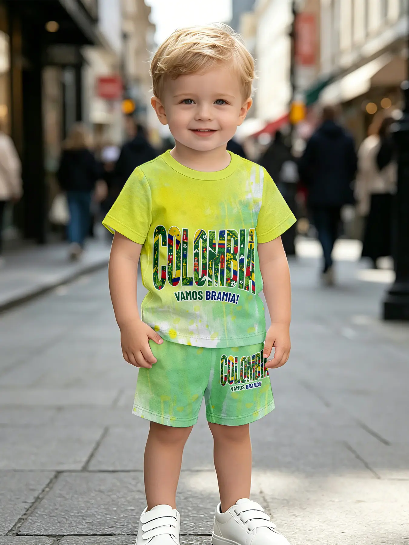 Boys' Gradient Watercolor Columbia Landscape Print Sports Set, Short Sleeve Shorts Two-Piece, Fashion Outdoor Sport, Birthday Gift, Festival Gift