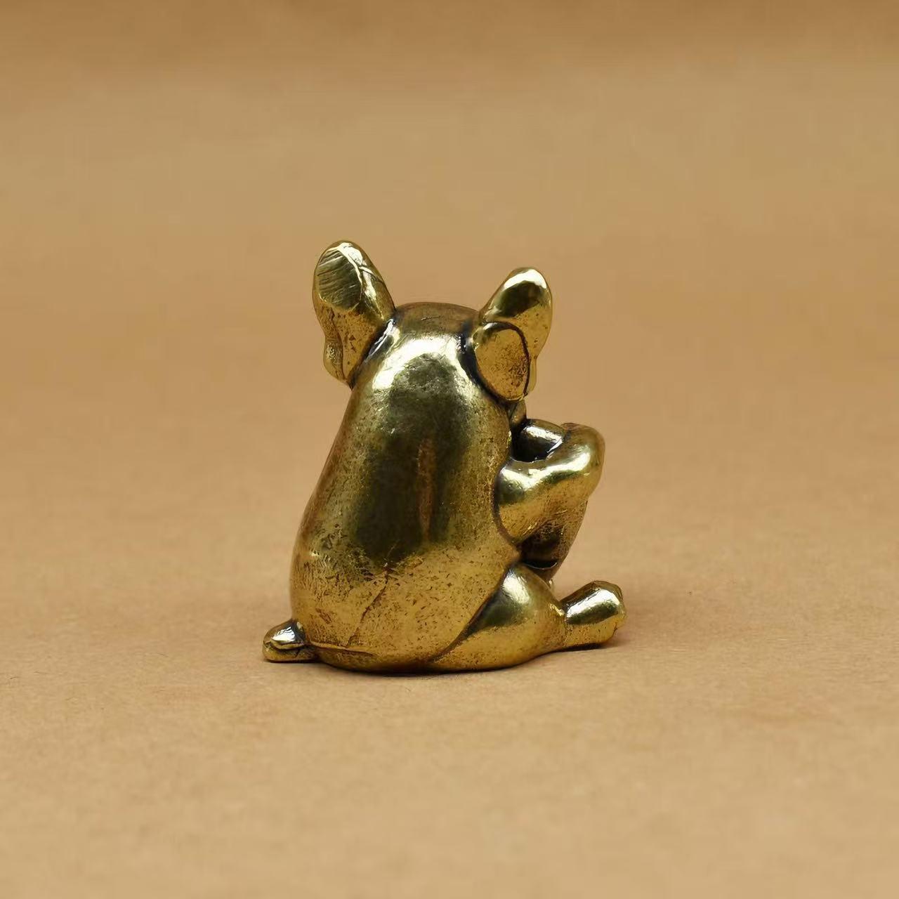Brass Pug Statue Holding a Heart — A Fun, Trendy Puppy Tea Pet and Living Room Ornament