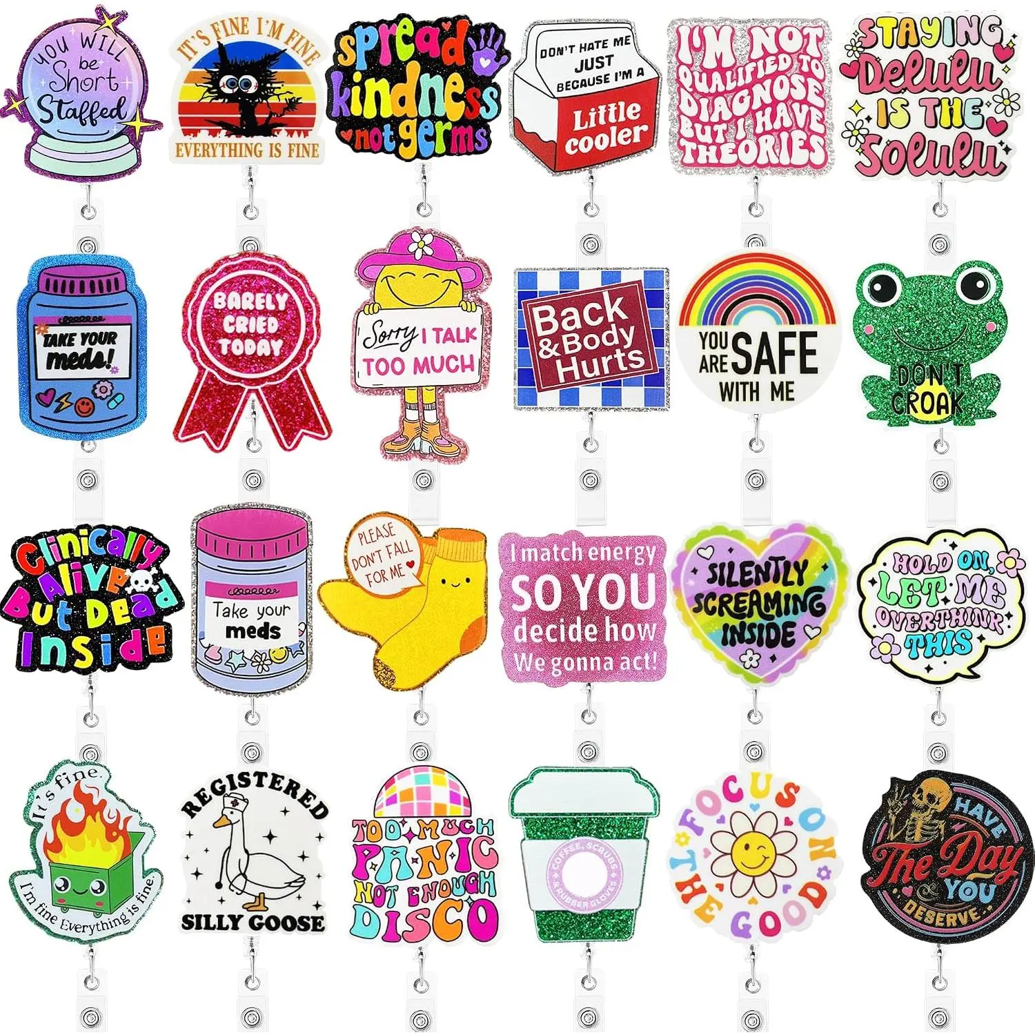 24 count Nurse Badge Reels Bulk Funny Badge Holders Retractable Clip Cute    Asssitants RN LPN CNA Badge Buddy Accessories for Work