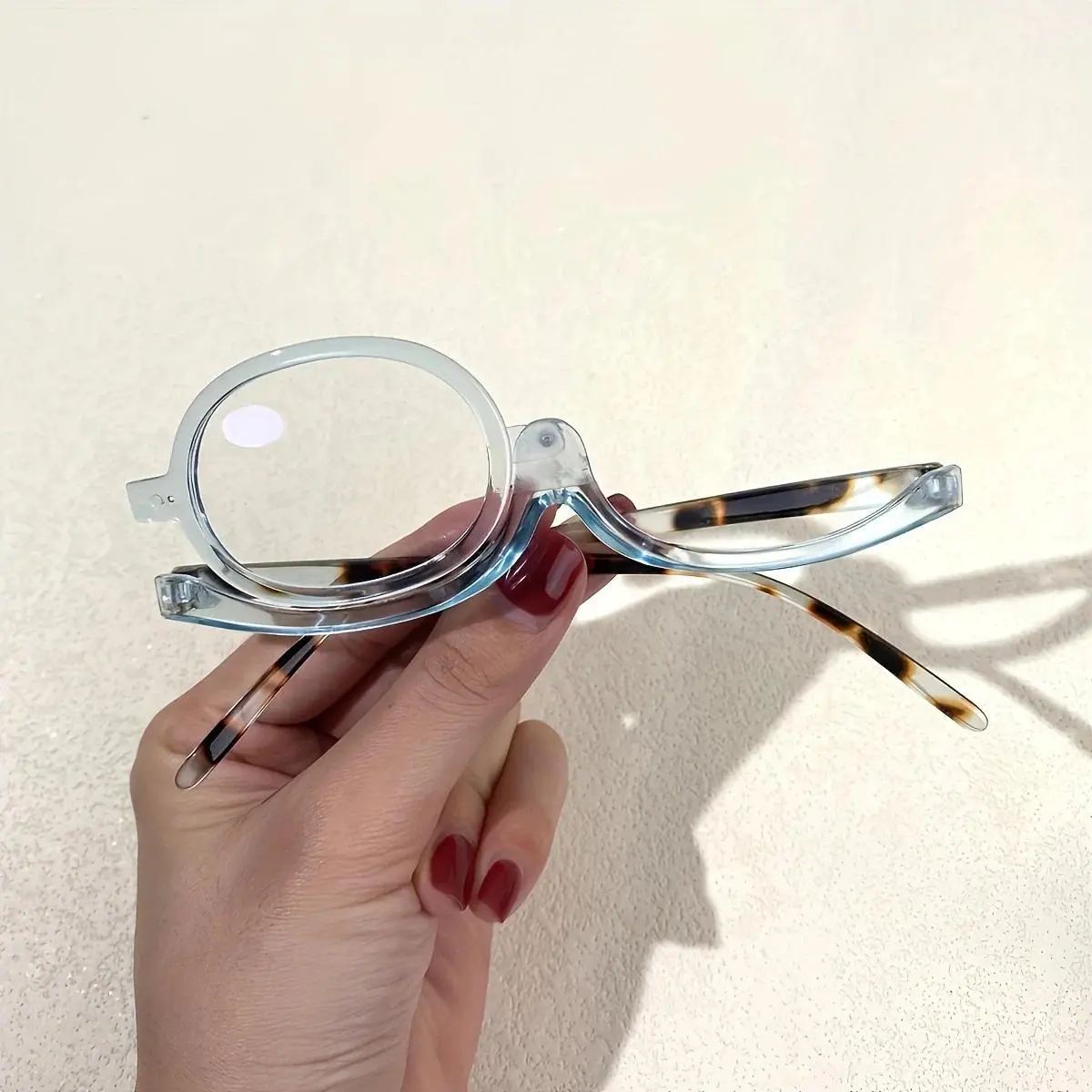 Makeup Reading Glasses with Rotating Flip-Down Magnifying Lens, Unisex Acrylic Frame for Cosmetic Application, Strength +1.0 to +4.0, Eyeglasses, Reading Eyewear, Beauty Products, Nylon, Magnifying Glasses For Reading, Cosmetic Use, Polyester