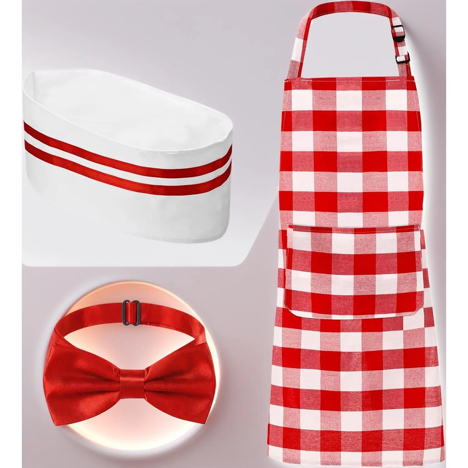 3-Piece 1950s Adult Waiter Clothes, Popcorn Soda Jerk Hot Dog Vendor Outfit for Carnival Circus Party Cosplay