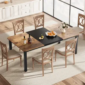 Extra Long Industrial Dining Table for 6-8 – 78.7'' Rectangular Kitchen & Dining Room Table – Sturdy Metal Frame – Rustic Brown & Grey – Modern Home Furniture (Only Table)