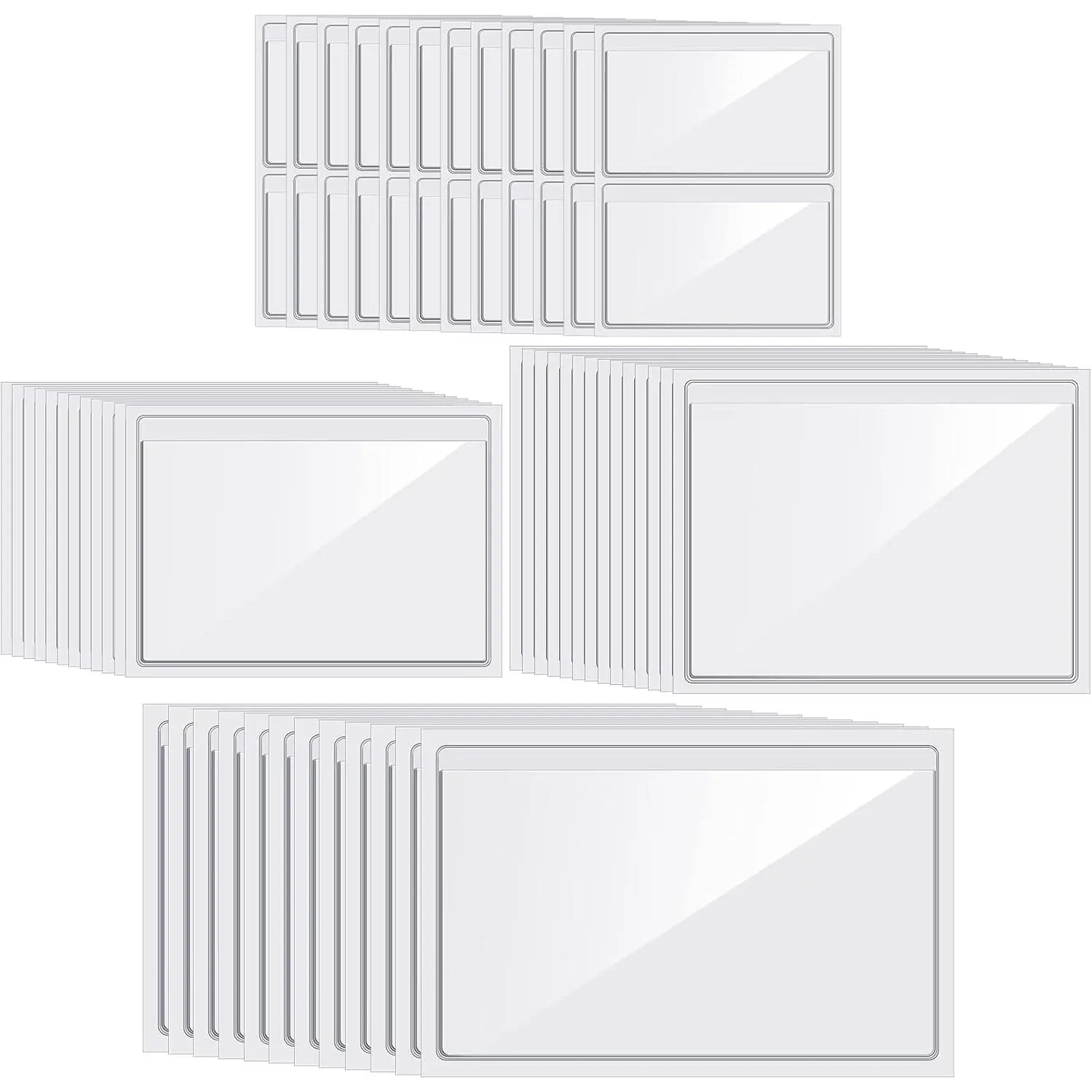 60 count Clear Adhesive Pockets 4 Sizes Self Adhesive Index Card Pockets Self Photo Sleeves Business Clear for Planners and Binders