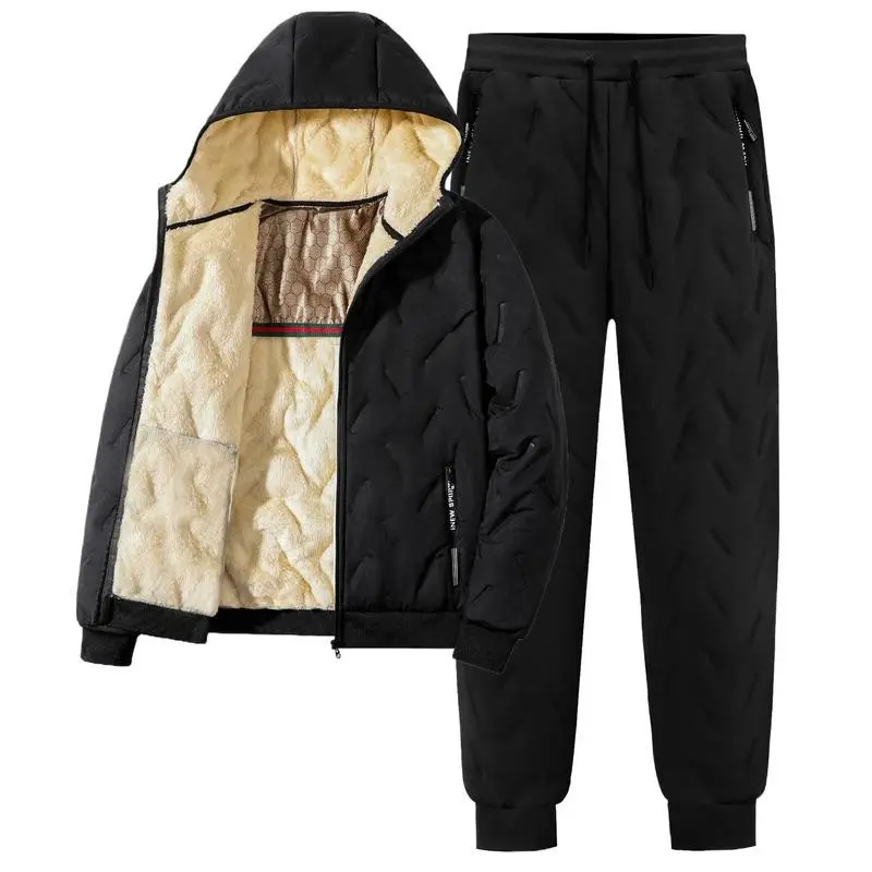 2025 Winter Fleece Tracksuits Men's 2 Piece Running Set Warm Jacket Pants Sweatpant Thick Plus Size Korean Sportswear Men