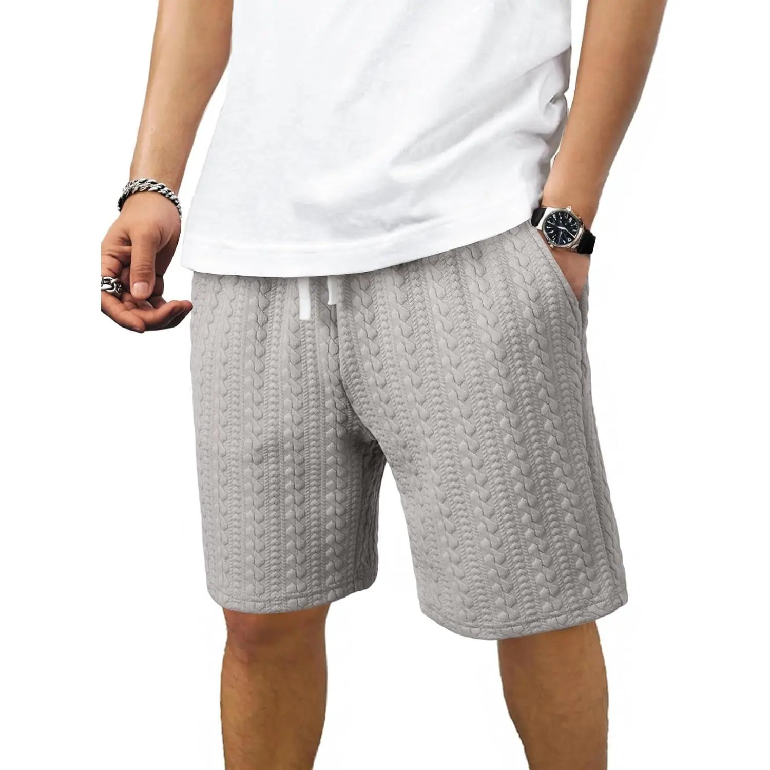 Women's Cable Knit Casual Loungewear Sweat Shorts, Elastic Waist, 7.5" Inseam, Pockets for Summer