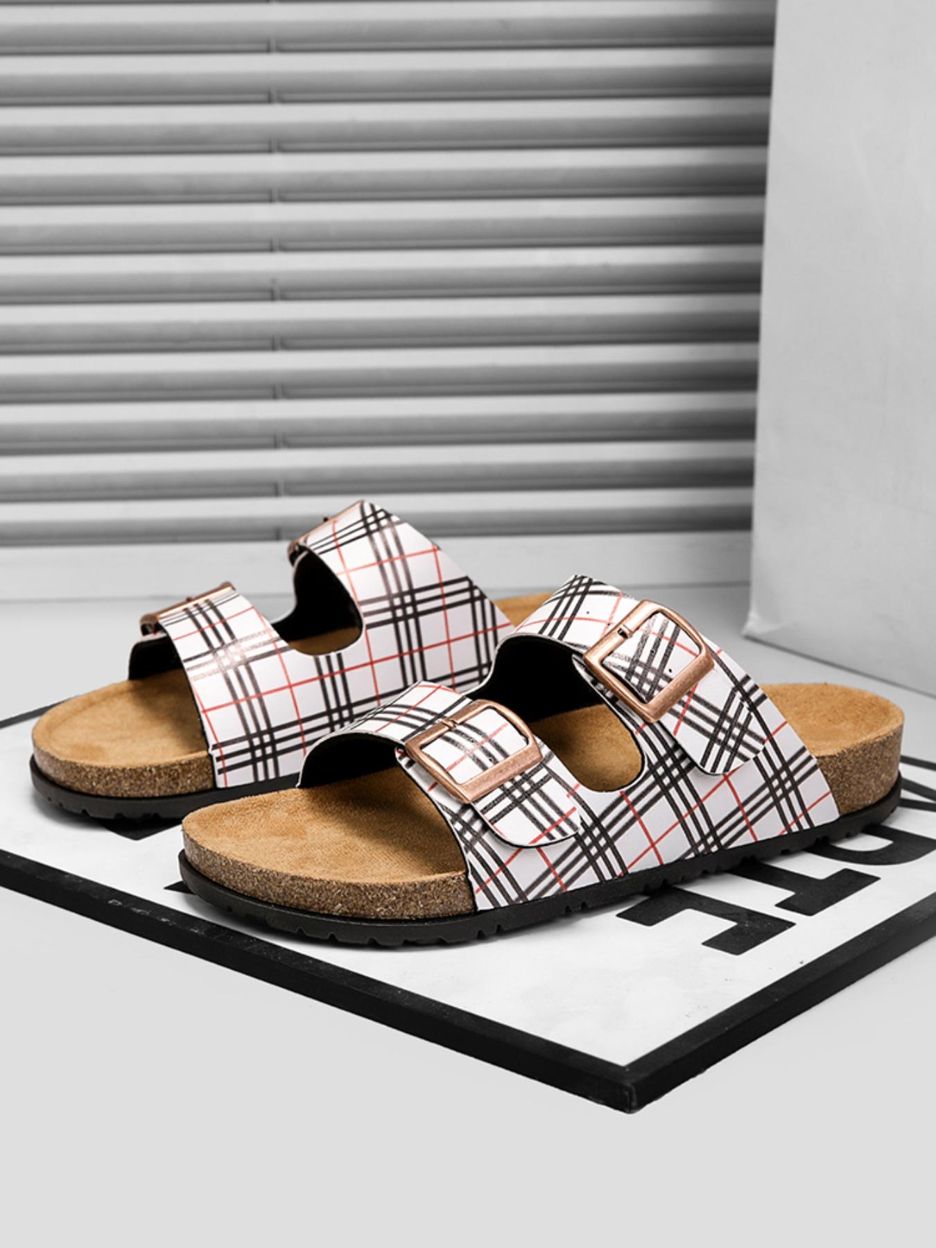 Unisex Fashionable Checkerboard Pattern Slippers, Buckle Sandals, Slide Sandal, Casual Comfortable Platform Sandals for Beach, Non Slip Sandals, Adjustable Straps & Anti-slip Comfort for All-day Wear, Walking Shoes