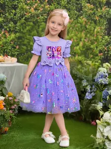 Summer Bestseller Mesh Dress, Double Layer Large Bow + 3D Butterfly Rhinestones, Soft Textured, Comfortable, Perfect for Daily & Party Wear