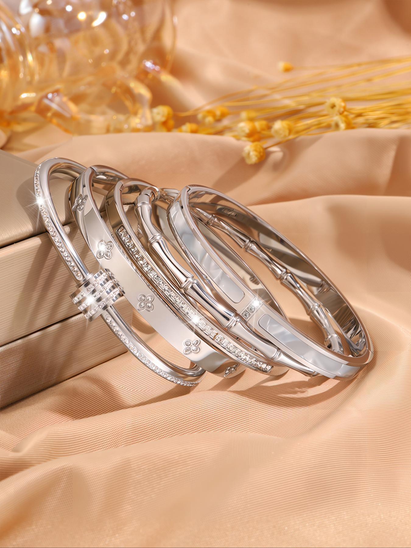 Elegant Fashion Bangle Bracelet Set, Stainless Steel Jewelry for Party, Daily Clothing Decor, Trendy All-match & Exquisite Jewelry for Birthday Gift, Bangles Bracelets Set