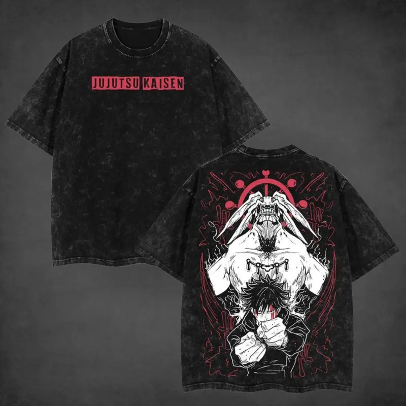 [Collection] 12 Design Jujutsu Kaisen Anime Tee, Hoodies, Sweatshirt - Ryomen Sukuna Signature - Jujutsu Kaisen Anime Double Oversized Washed Tee Unisex Anime Lover Cotton Fabric men gifts i|k merch Stylish Clothes Streetwear Relaxed Fit
