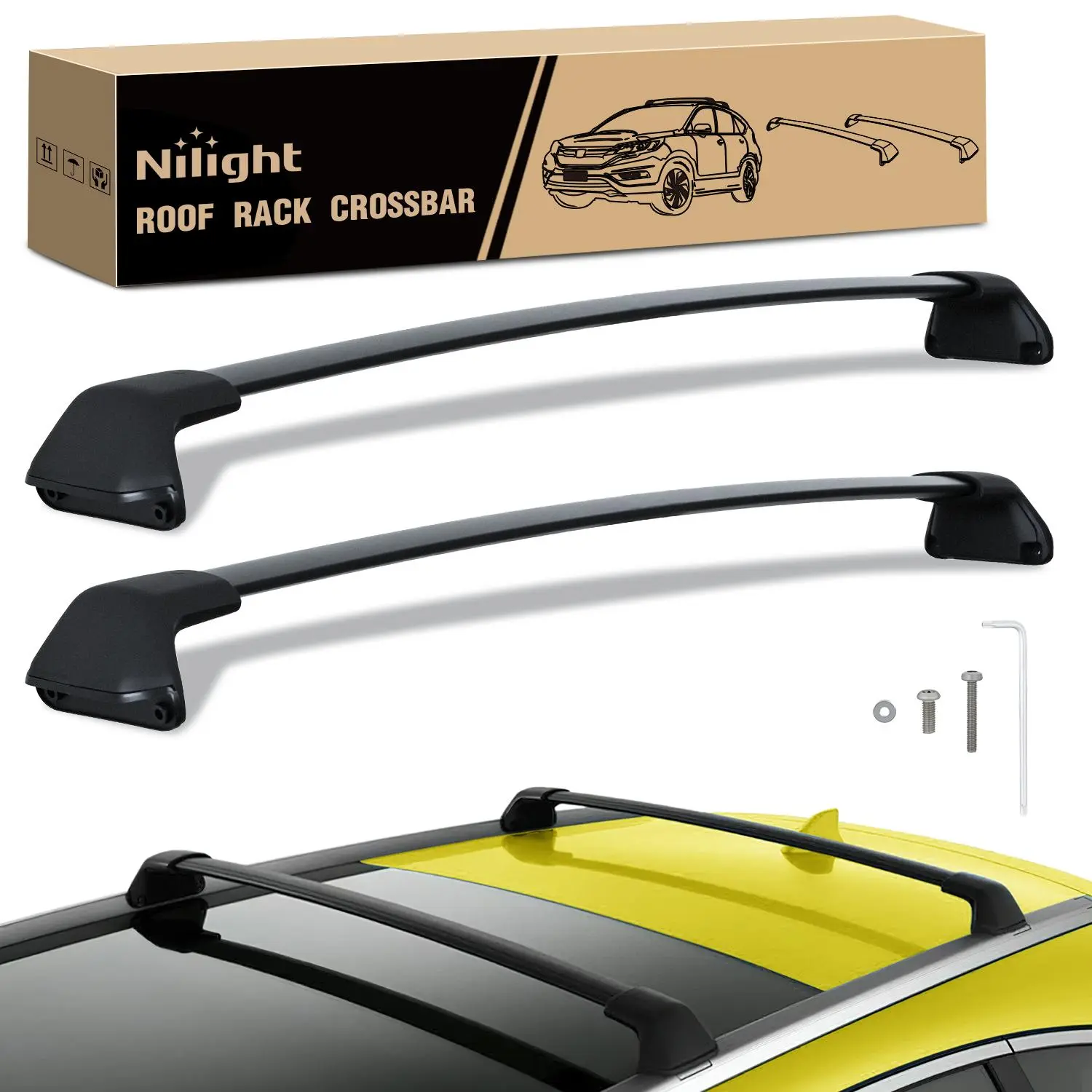 Nilight Aluminum Roof Rack Cross Bars, Compatible with Honda CR-V 2012-2016 with Factory Side Rails, Adjustable Solid Structure with Wind Noise Reduction Design for Bikes, Roof Tents, Cargo Luggage Box