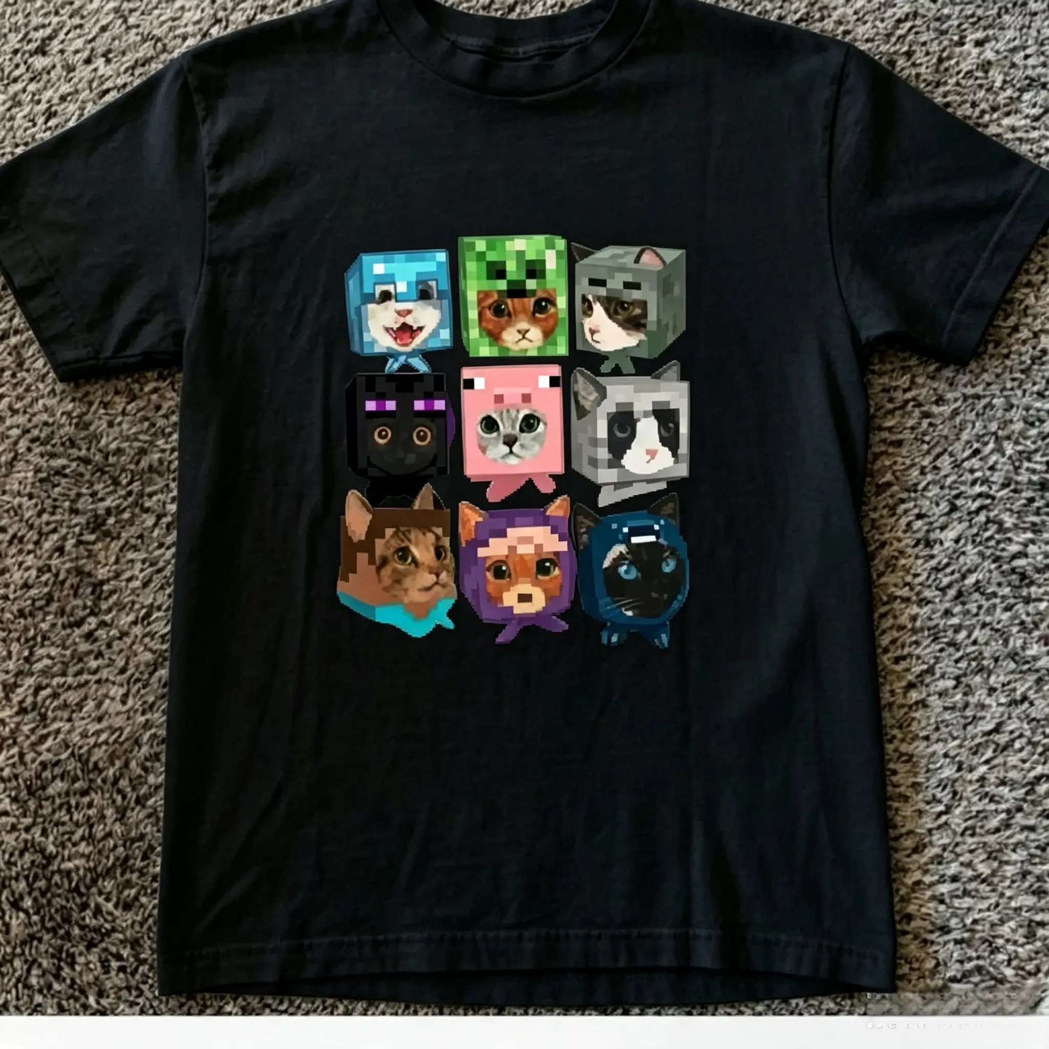 Gildan Men's and Women's T-shirt, Lovely Minecraft Cats Graphic Tee, Animal Tee, Gifts Shirt, Unisex Vintage Graphic Tees Gothic Grunge Y2k Emo Scene Amity Affliction Style Clothes Men Women Streetwear