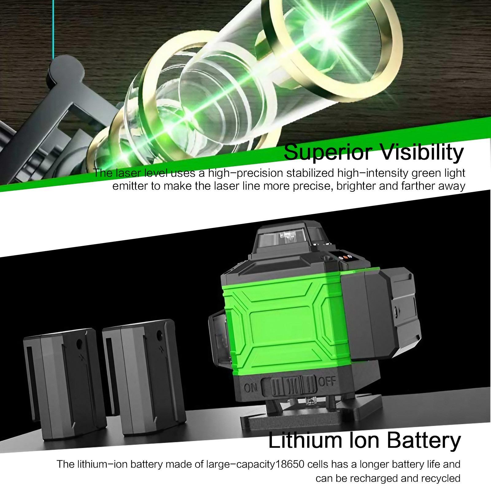 16 Lines Laser Level, 1 Set 4*360° Brightness Adjustable Laser Level with Remote Control & Charger, Professional Laser Level for Indoor & Outdoor