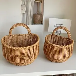 Kitchen Storage Basket, Pantry Baskets for Organizing, Half Circle Imitation Rattan Woven Wall-Mounted Basket, Durable Design for Organizing Kitchen Items