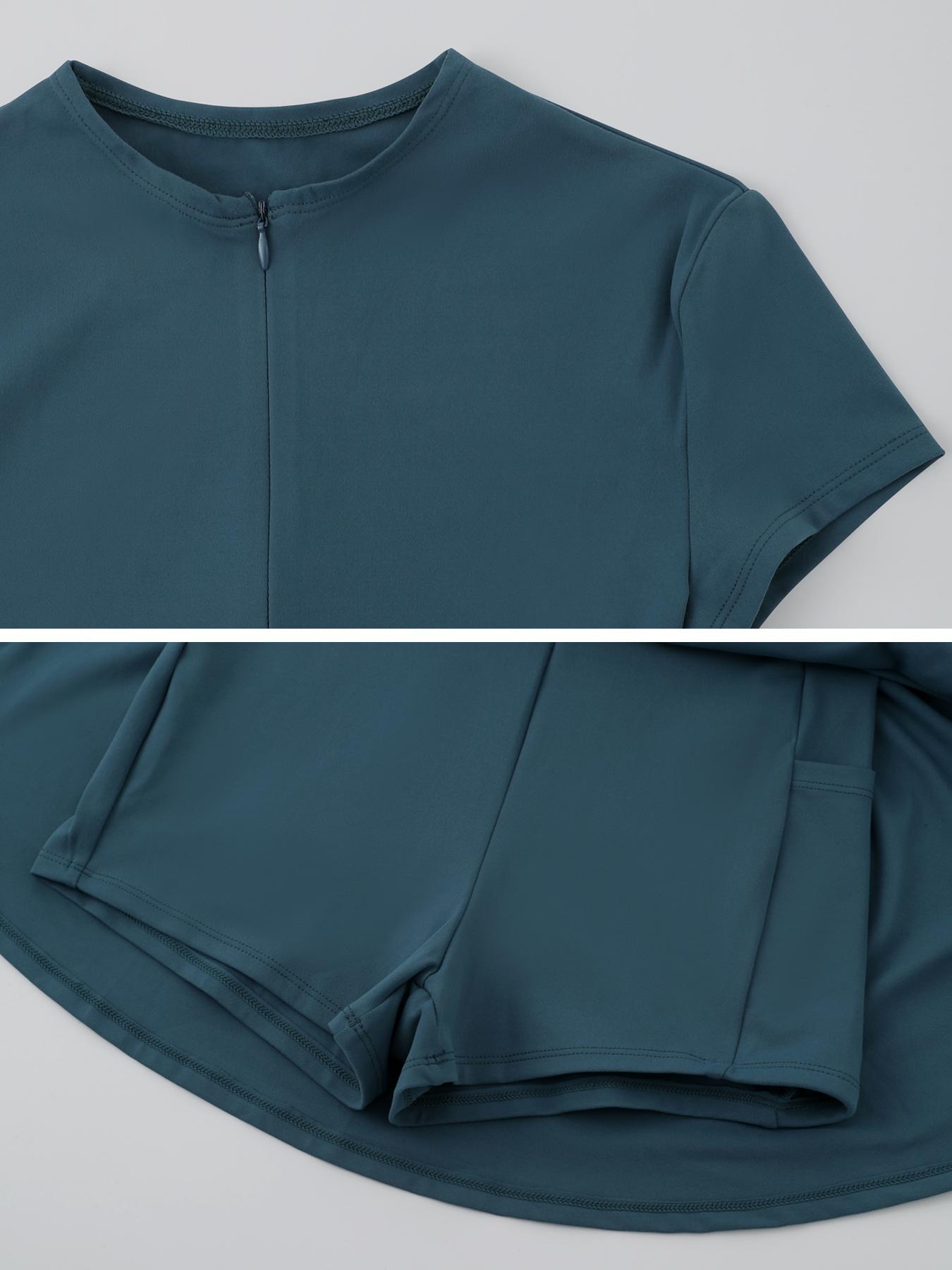 Women's Sporty Zipper Waist Golf Tennis Dress Skirt, Above Knee Tight-Fit Short Sleeve Summer with Storage Pockets Golf Athletic Dress