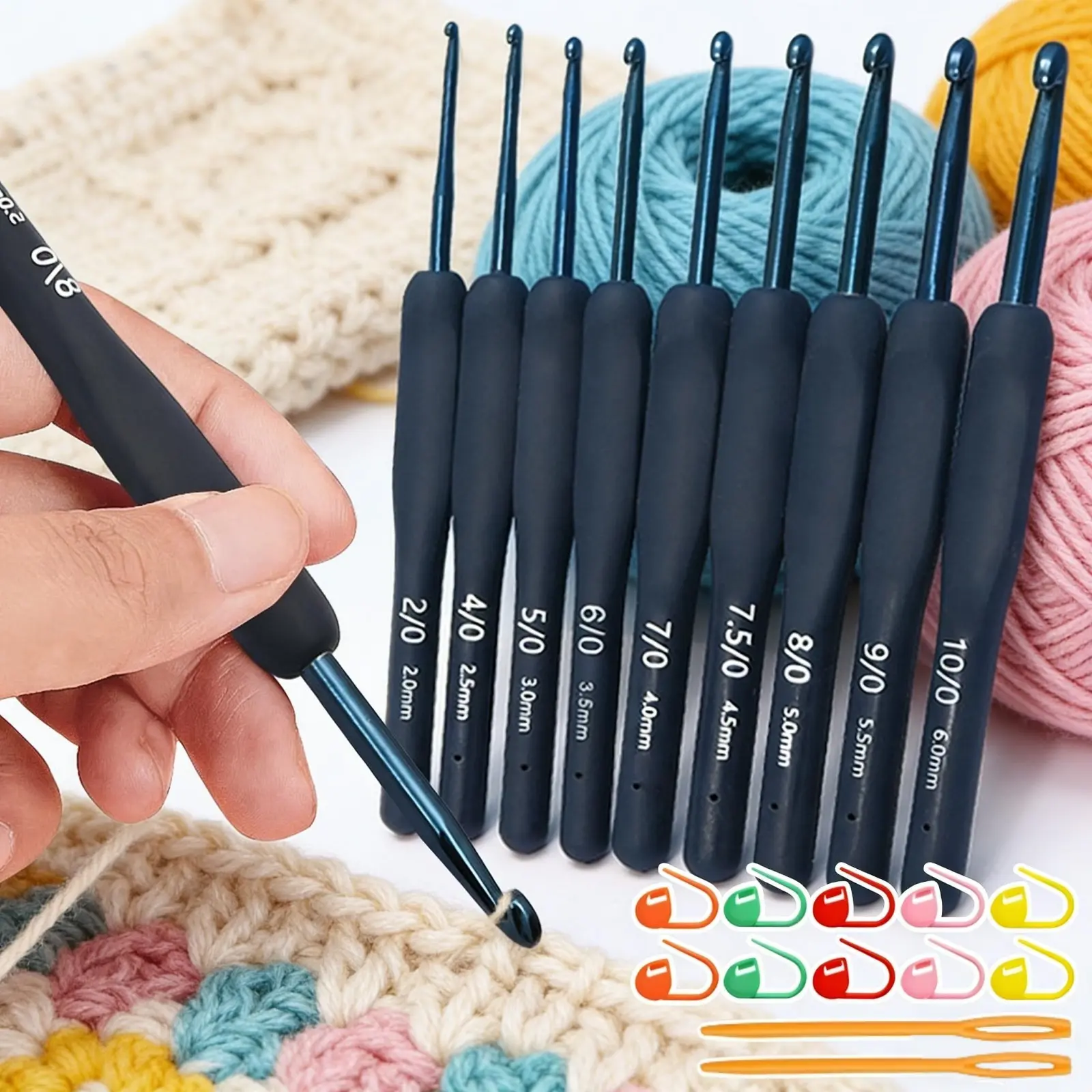 Crochet Hook Set, 9pcs Sturdy and Durable Crochet Tool Set with Soft Handle, Handmade DIY Crochet Hooks for Home Use