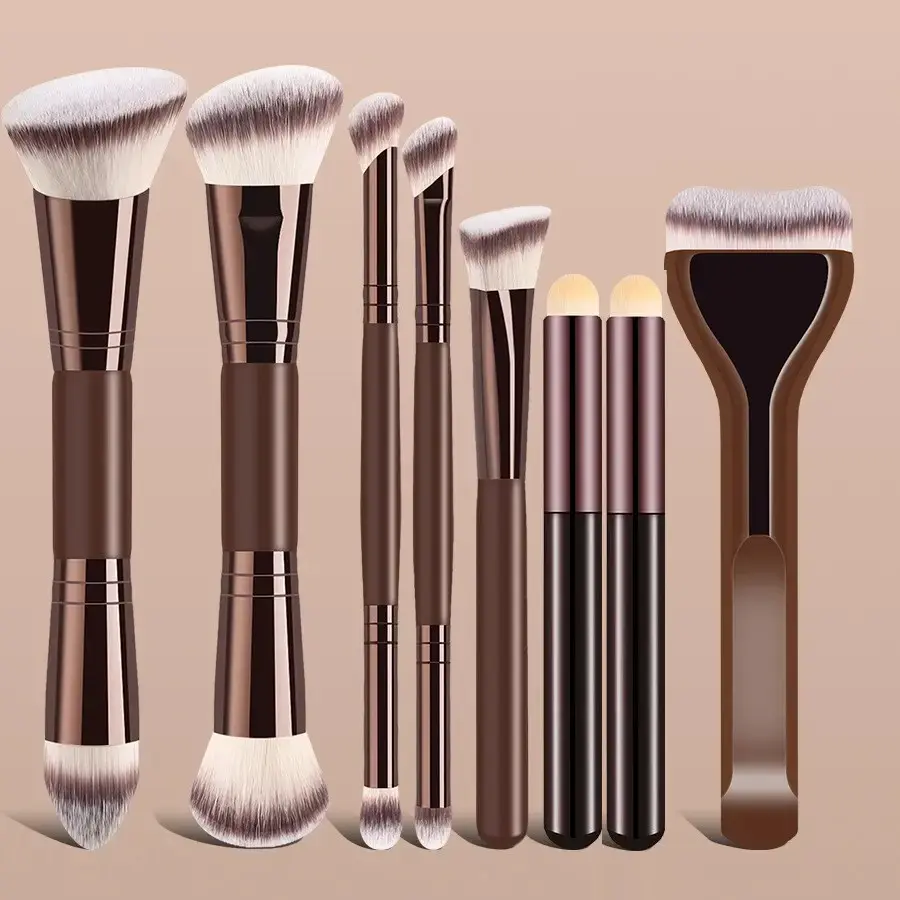 8-Piece Dual-Ended Makeup Brush Set, Professional Synthetic Hair Bristles, Ideal for Foundation, Contour, Eye Shadow, Concealer, Blush, Mask Brush